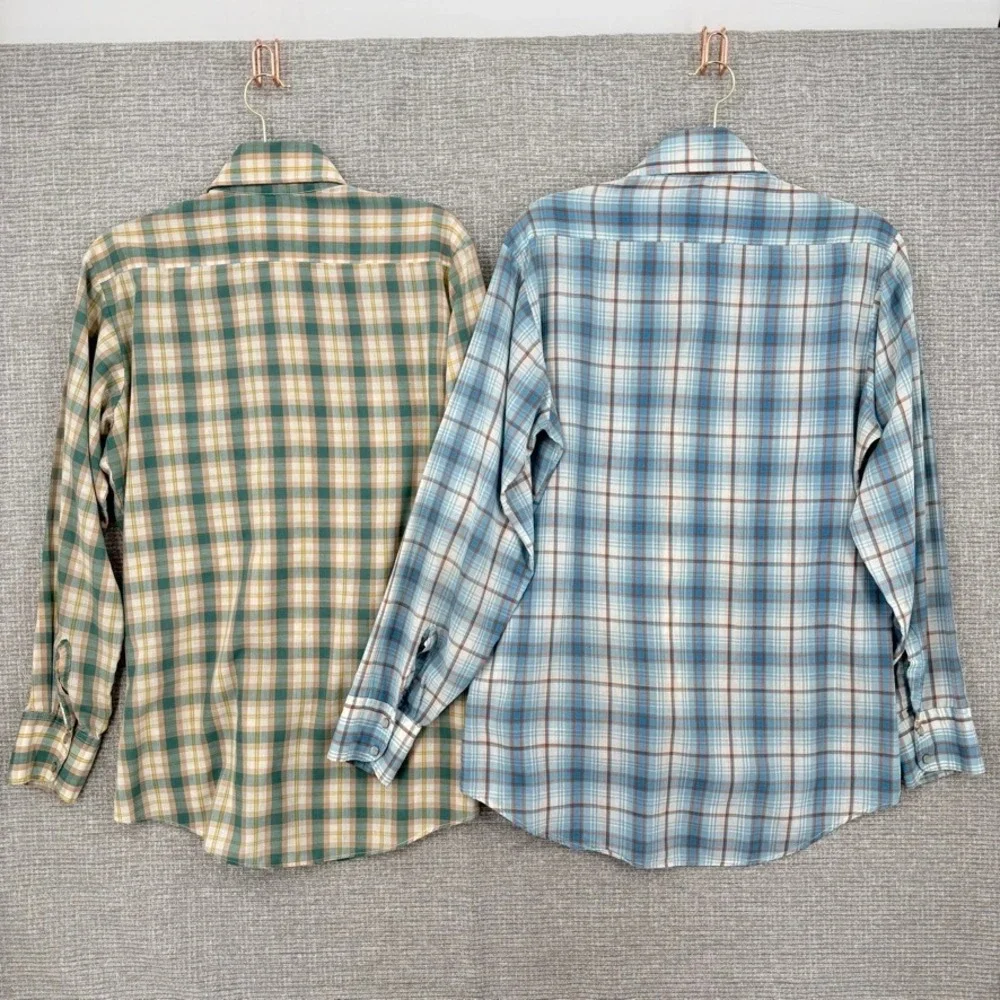 Vintage 80's Levis Western Pearl Snap Shirt Mens M Plaid Long Sleeve Country